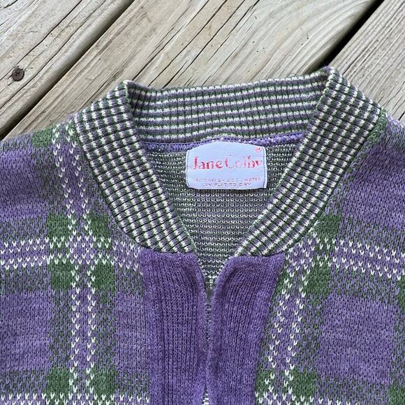Jane Colby Women's Vintage Purple And Green Zip Front Cardigan Size M - Picture 4 of 7